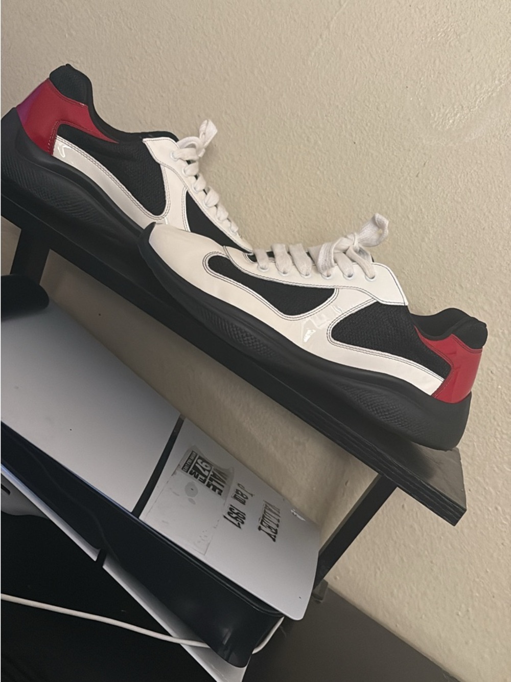 Prada Black Leather Insole with Red Logo Panel - Picture 2 of 5